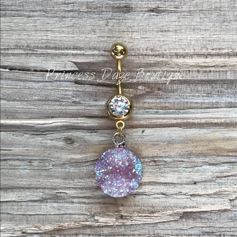 Gold Pink‎ Druzy Stone Belly Button Ring